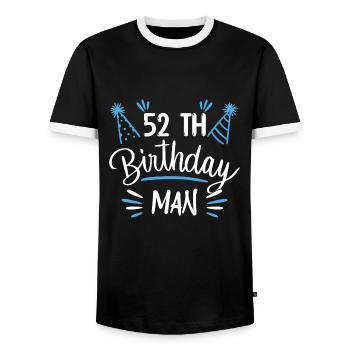 52 years - birthday gift 52 years - Men's Ringer Shirt - black/white - Front - AI Model Female 172 light (172cm) & AI Model Male 178 light (178cm)