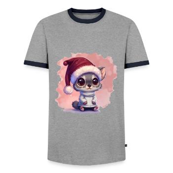 Weihnachtskatze, süß und Niedlich mit eine mütze - Männer Kontrast-T-Shirt - Grau/Navy  - Vorne - AI Model Female 172 light (172cm) & AI Model Male 178 light (178cm)