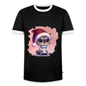 Chat de Noël, mignon et mignon avec une casquette - T-shirt contrasté Homme - noir/blanc - Devant - AI Model Female 172 light (172cm) & AI Model Male 178 light (178cm)