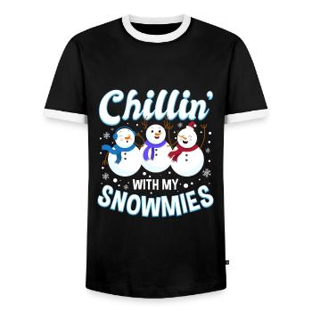 Chillin 'With My Snowmies - Christmas Snowman - Men's Ringer Shirt - black/white - Front - AI Model Female 172 light (172cm) & AI Model Male 178 light (178cm)