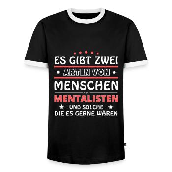 Mentalist Gift - Two Types of... Design - Men's Ringer Shirt - black/white - Front - AI Model Female 172 light (172cm) & AI Model Male 178 light (178cm)