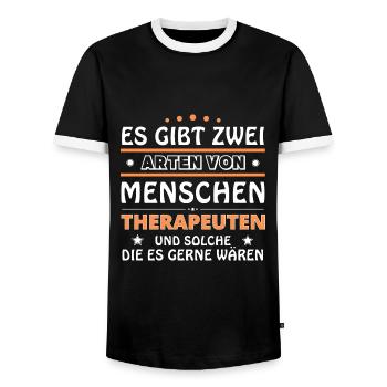 Therapist Gift - Two Types of... Design - Men's Ringer Shirt - black/white - Front - AI Model Female 172 light (172cm) & AI Model Male 178 light (178cm)