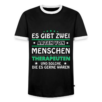Therapist Gift - Two Types of... Design - Men's Ringer Shirt - black/white - Front - AI Model Female 172 light (172cm) & AI Model Male 178 light (178cm)