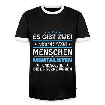 Mentalist Gift - Two Types of... Design - Men's Ringer Shirt - black/white - Front - AI Model Female 172 light (172cm) & AI Model Male 178 light (178cm)