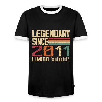Original 2011 Vintage Birthday Gift 2011 - Men's Ringer Shirt - black/white - Front - AI Model Female 172 light (172cm) & AI Model Male 178 light (178cm)