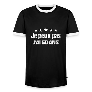 Je peux pas j'ai 50 ans - T-shirt contrasté Homme - noir/blanc - Devant - AI Model Female 172 light (172cm) & AI Model Male 178 light (178cm)