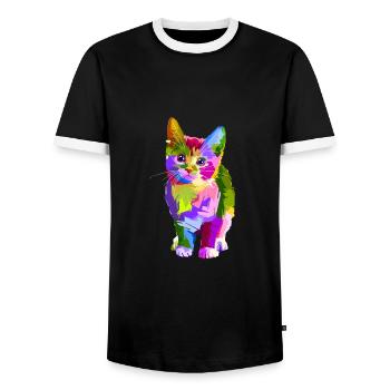 Katzen T Shirt in bunt! - Männer Kontrast-T-Shirt - Schwarz/Weiß - Vorne - AI Model Female 172 light (172cm) & AI Model Male 178 light (178cm)