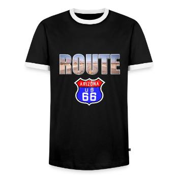 Route 66 - Men's Ringer Shirt - black/white - Front - AI Model Female 172 light (172cm) & AI Model Male 178 light (178cm)