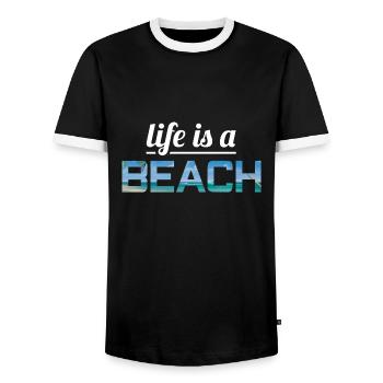 Life is a beach - Men's Ringer Shirt - black/white - Front - AI Model Female 172 light (172cm) & AI Model Male 178 light (178cm)
