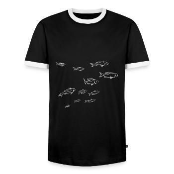 fish - Men's Ringer Shirt - black/white - Front - AI Model Female 172 light (172cm) & AI Model Male 178 light (178cm)
