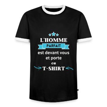 L'homme parfait est devant vous ! cadeau humour - T-shirt contrasté Homme - noir/blanc - Devant - AI Model Female 172 light (172cm) & AI Model Male 178 light (178cm)