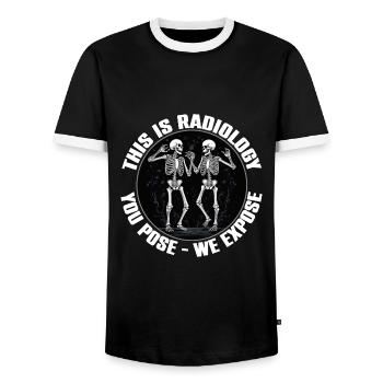 Radiology design funny skeletons radiologist saying - Men's Ringer Shirt - black/white - Front - AI Model Female 172 light (172cm) & AI Model Male 178 light (178cm)