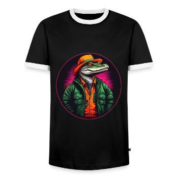 Crocodile alligator coloré avec lunettes de soleil et chapeau - T-shirt contrasté Homme - noir/blanc - Devant - AI Model Female 172 light (172cm) & AI Model Male 178 light (178cm)