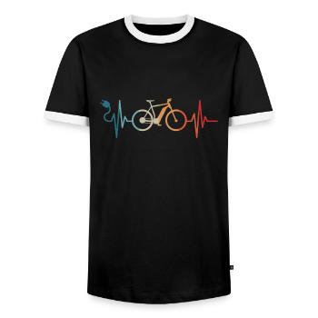E-Bike Vélo Cycliste E-MTB VTT - T-shirt contrasté Homme - noir/blanc - Devant - AI Model Female 172 light (172cm) & AI Model Male 178 light (178cm)