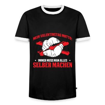 Mein Valentinstag Motto: Immer Muss Man selber - Männer Kontrast-T-Shirt - Schwarz/Weiß - Vorne - AI Model Female 172 light (172cm) & AI Model Male 178 light (178cm)