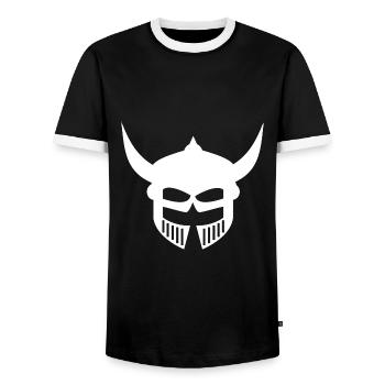 Barbarian Helmet Design - Men's Ringer Shirt - black/white - Front - AI Model Female 172 light (172cm) & AI Model Male 178 light (178cm)