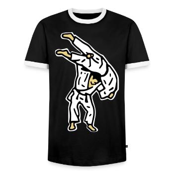 kata_guruma0 - Men's Ringer Shirt - black/white - Front - AI Model Female 172 light (172cm) & AI Model Male 178 light (178cm)