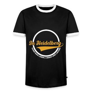 In Heidelberg Kann Man Leben, Lieben Und Lachen He - Männer Kontrast-T-Shirt - Schwarz/Weiß - Vorne - AI Model Female 172 light (172cm) & AI Model Male 178 light (178cm)