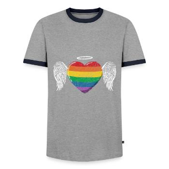 Rainbow Heart Wing LGBT LGBT Gay Pride Vintage - Men's Ringer Shirt - grey/navy  - Front - AI Model Female 172 light (172cm) & AI Model Male 178 light (178cm)