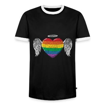 Regenbogen Herz Flügel LGBT LGBT Gay Pride Vintage - Männer Kontrast-T-Shirt - Schwarz/Weiß - Vorne - AI Model Female 172 light (172cm) & AI Model Male 178 light (178cm)