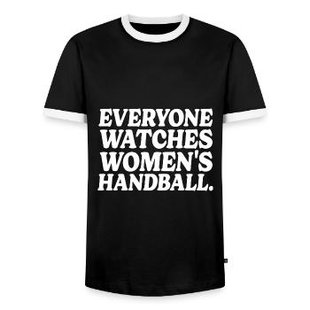 Humor Sport Handball Women - Men's Ringer Shirt - black/white - Front - AI Model Female 172 light (172cm) & AI Model Male 178 light (178cm)