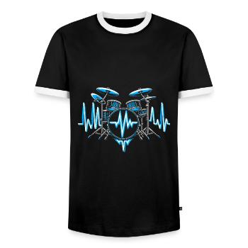 Cadeau Pour Batteur Battement De Coeur Batterie - T-shirt contrasté Homme - noir/blanc - Devant - AI Model Female 172 light (172cm) & AI Model Male 178 light (178cm)