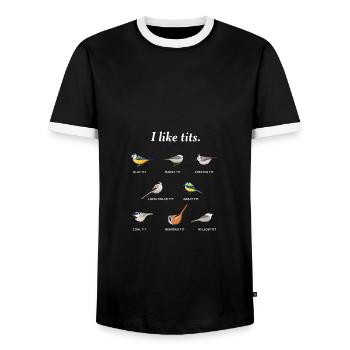 J'aime les seins. | Cadeau drôle pour les fans d'observation des oiseaux - T-shirt contrasté Homme - noir/blanc - Devant - AI Model Female 172 light (172cm) & AI Model Male 178 light (178cm)