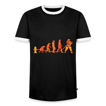 Feuerwehr Evolution - Feuer löschen - Männer Kontrast-T-Shirt - Schwarz/Weiß - Vorne - AI Model Female 172 light (172cm) & AI Model Male 178 light (178cm)