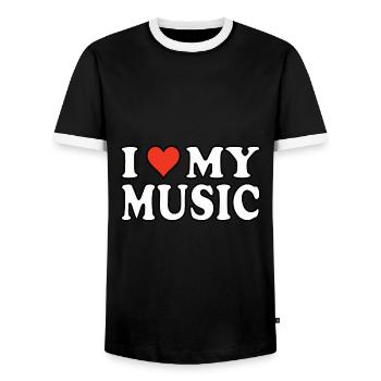 I love my Music - the cool music design - Men's Ringer Shirt - black/white - Front - AI Model Female 172 light (172cm) & AI Model Male 178 light (178cm)