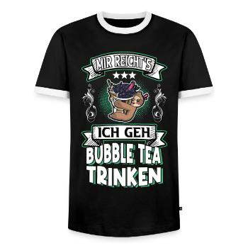Bubble Tea Sloth Saying Funny Humor Trend - Men's Ringer Shirt - black/white - Front - AI Model Female 172 light (172cm) & AI Model Male 178 light (178cm)