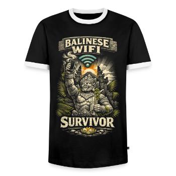 Bali Reise Balinese Wifi Survivor - Männer Kontrast-T-Shirt - Schwarz/Weiß - Vorne - AI Model Female 172 light (172cm) & AI Model Male 178 light (178cm)