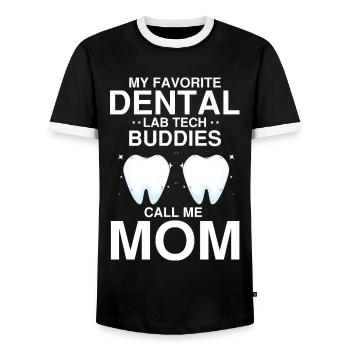 Dental technician for orthodontics and dental laboratory - Men's Ringer Shirt - black/white - Front - AI Model Female 172 light (172cm) & AI Model Male 178 light (178cm)