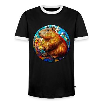 Capybara Mosaik aus Buntglas - Männer Kontrast-T-Shirt - Schwarz/Weiß - Vorne - AI Model Female 172 light (172cm) & AI Model Male 178 light (178cm)
