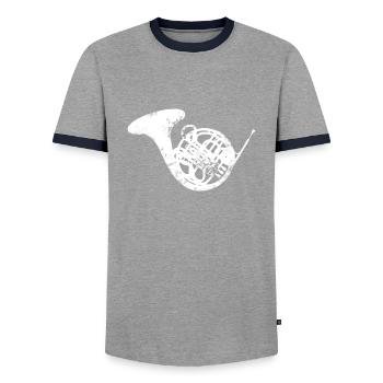 Instrument de musique de cor Musicien Musicien - T-shirt contrasté Homme - gris/marine  - Devant - AI Model Female 172 light (172cm) & AI Model Male 178 light (178cm)