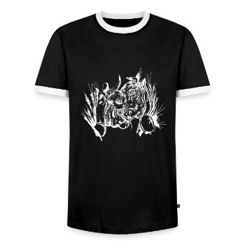Herens Kuh Eringer Königin Kampf - Männer Kontrast-T-Shirt - Schwarz/Weiß - Vorne - AI Model Female 172 light (172cm) & AI Model Male 178 light (178cm)