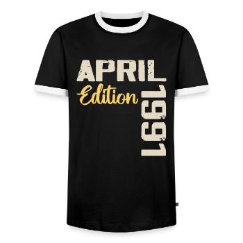 39 Year Anniversary April 1991 Birthday Gift - Men's Ringer Shirt - black/white - Front - AI Model Female 172 light (172cm) & AI Model Male 178 light (178cm)