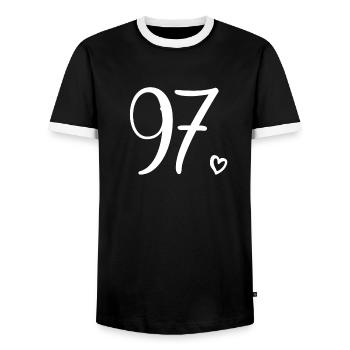 Cute Number 97, 97 Years Old, 97th Birthday Gift - Men's Ringer Shirt - black/white - Front - AI Model Female 172 light (172cm) & AI Model Male 178 light (178cm)
