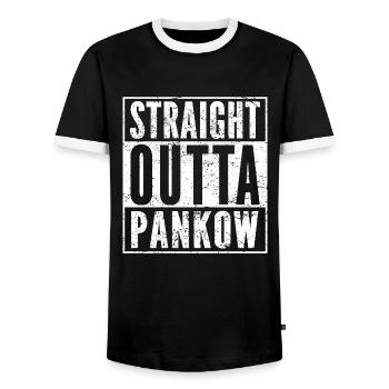 STRAIGHT OUTTA PANKOW Chemise drôle de Berlin - T-shirt contrasté Homme - noir/blanc - Devant - AI Model Female 172 light (172cm) & AI Model Male 178 light (178cm)