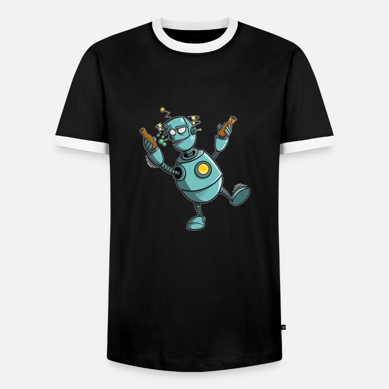 Robots with beer - everything turns - Men's Ringer Shirt - black/white