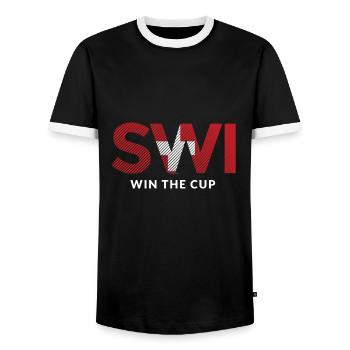 But de la Coupe du Monde de la Suisse - T-shirt contrasté Homme - noir/blanc - Devant - AI Model Female 172 light (172cm) & AI Model Male 178 light (178cm)