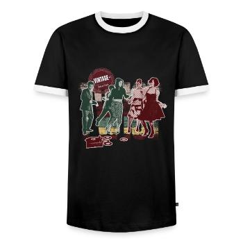 vintage - Bellavita 03 - Männer Kontrast-T-Shirt - Schwarz/Weiß - Vorne - AI Model Female 172 light (172cm) & AI Model Male 178 light (178cm)