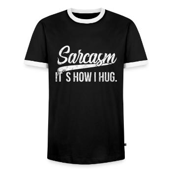Sarcasm it's how i hug Sarkastisch Sarkasmus Geek - Männer Kontrast-T-Shirt - Schwarz/Weiß - Vorne - AI Model Female 172 light (172cm) & AI Model Male 178 light (178cm)