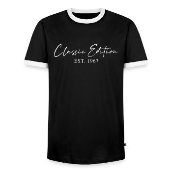 Classic Edition 1967 – minimalist typography - Men's Ringer Shirt - black/white - Front - AI Model Female 172 light (172cm) & AI Model Male 178 light (178cm)