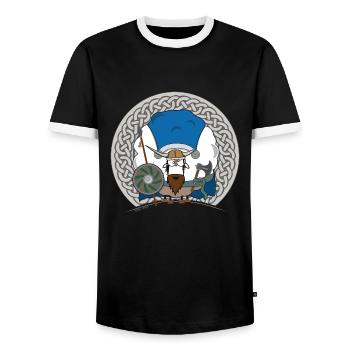 Sheep Marry Viking / Schaf Marry als Wikinger - Männer Kontrast-T-Shirt - Schwarz/Weiß - Vorne - AI Model Female 172 light (172cm) & AI Model Male 178 light (178cm)