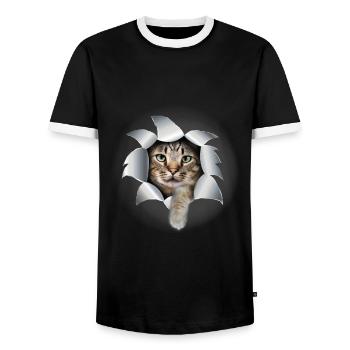 Cute Cat Paw Torn Cute Kitten - Men's Ringer Shirt - black/white - Front - AI Model Female 172 light (172cm) & AI Model Male 178 light (178cm)