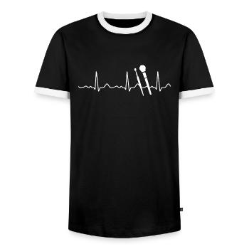 Rouge brush - heartbeat, pulse, heart line, ECG - Men's Ringer Shirt - black/white - Front - AI Model Female 172 light (172cm) & AI Model Male 178 light (178cm)