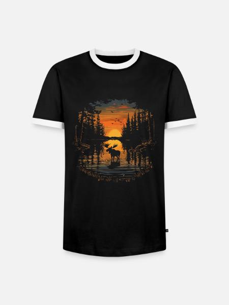 Elch Elche Waldtier Sunset - Männer Kontrast-T-Shirt - Schwarz/Weiß