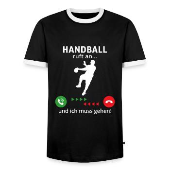 handball ruft an und ich muss gehen - Männer Kontrast-T-Shirt - Schwarz/Weiß - Vorne - AI Model Female 172 light (172cm) & AI Model Male 178 light (178cm)