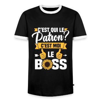 C'est qui le patron c'est moi le boss - T-shirt contrasté Homme - noir/blanc - Devant - AI Model Female 172 light (172cm) & AI Model Male 178 light (178cm)