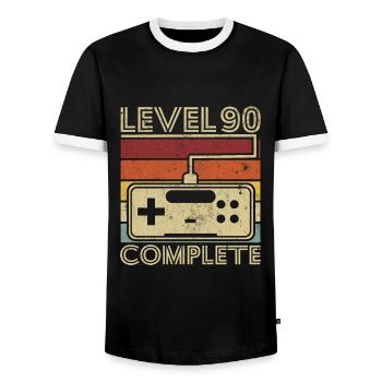 Level 90 complete Gift 90 years Birthday - Men's Ringer Shirt - black/white - Front - AI Model Female 172 light (172cm) & AI Model Male 178 light (178cm)